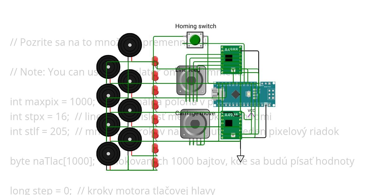 Low speed 8 pin dot matrix printer simulation