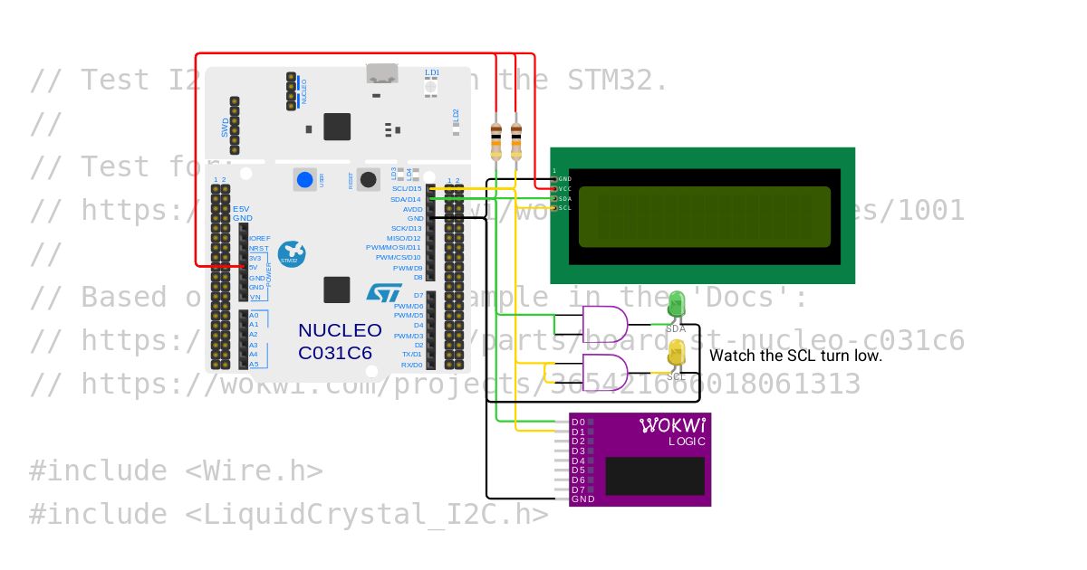 Test I2C LCD display on the STM32. simulation