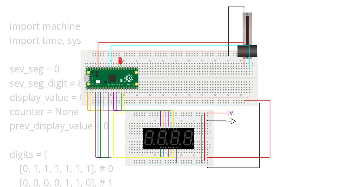 Potentiometer Control(7 segment and LED) simulation