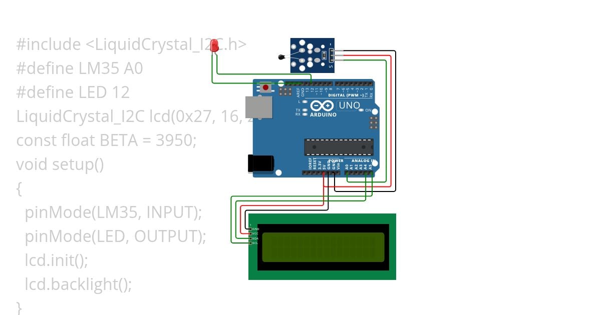 Temperature Sensor with LCD Display simulation