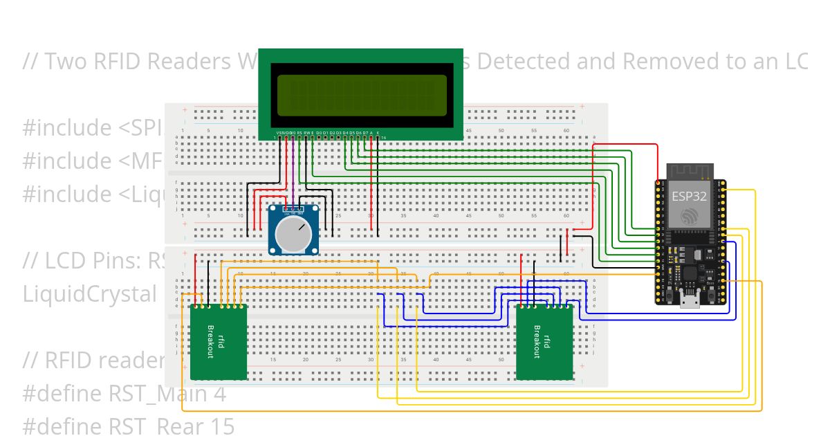 Two RFID Readers with LCD and ESP32 simulation