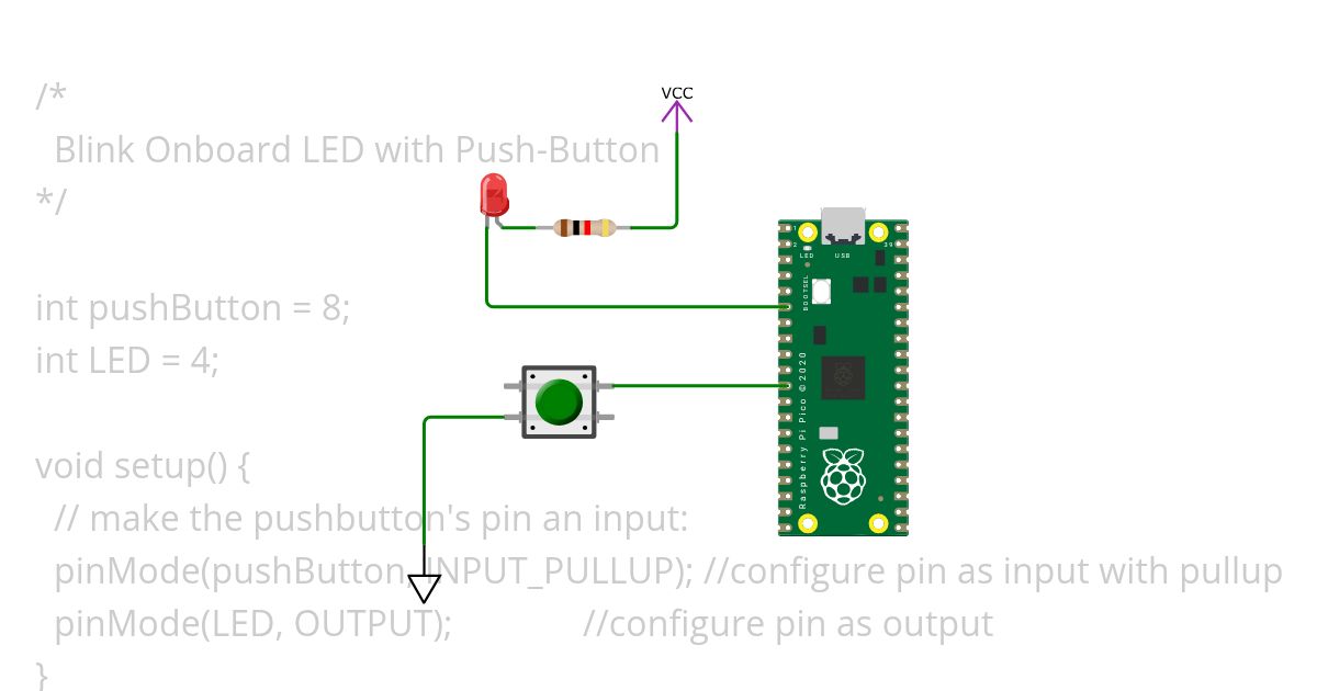 1.1 - Blink built-in LED with Push-button simulation