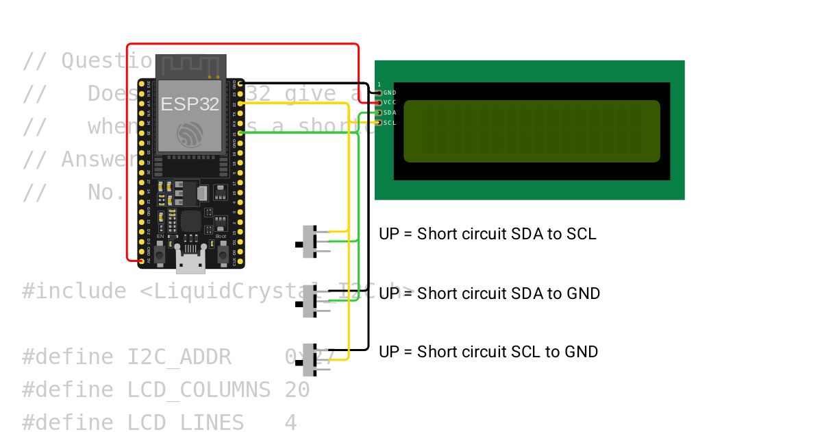 The ESP32 with a short circuit on the I2C bus. simulation
