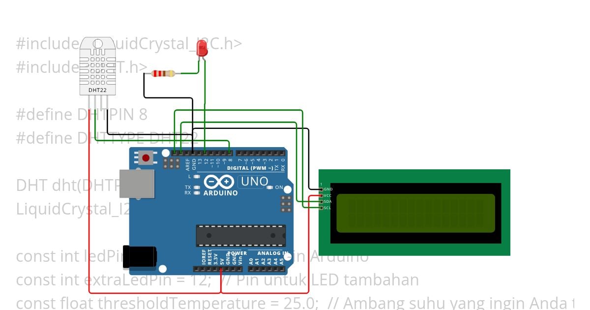 Sensor Suhu DHT22  Indikator LED simulation