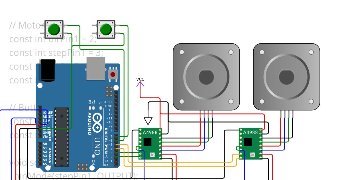 Dual Stepper Motor Testing  w/ pushbutton simulation