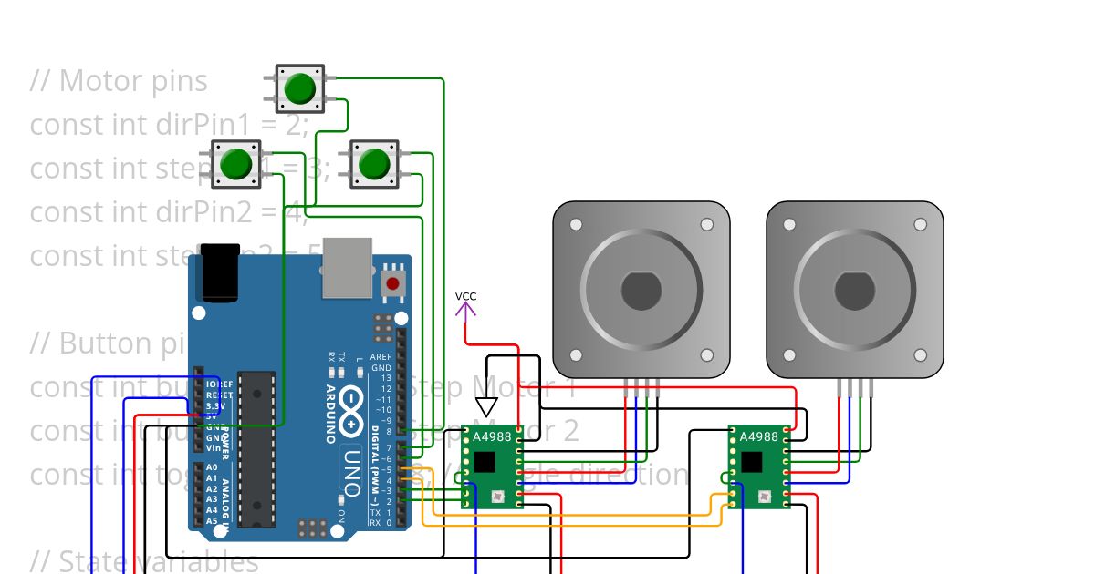 Dual Stepper Motor Testing  w/ 3 pushbutton  simulation