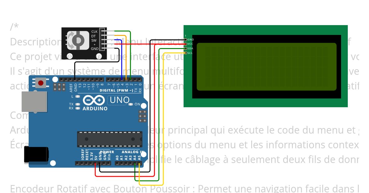 Menu Interactif Arduino LCD avec Encodeur Rotatif Copy simulation