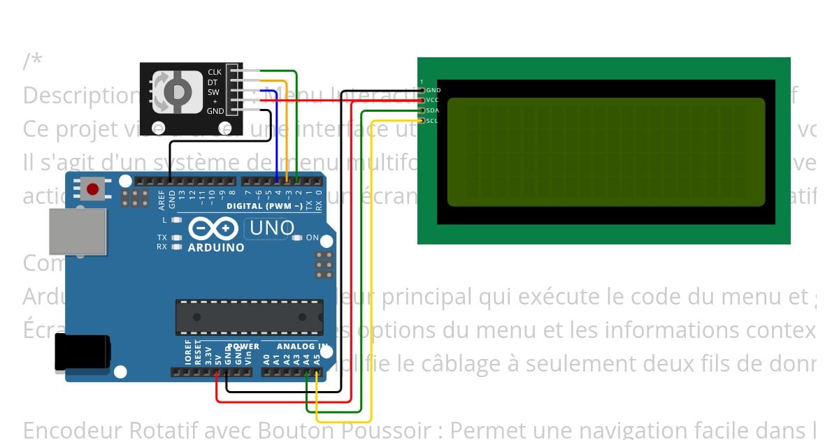 CIP 71 Menu Interactif Arduino LCD avec Encodeur Rotatif  simulation