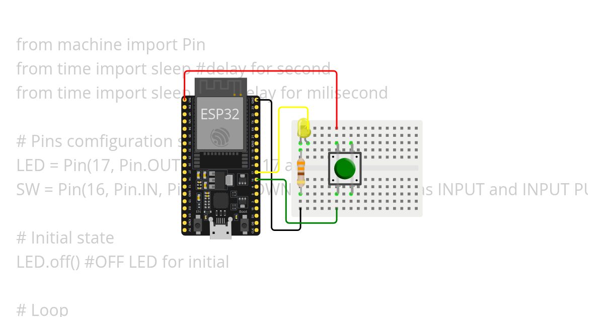 ESP32 PYTHON LED SWITCH INPUT PULL-DOWN simulation