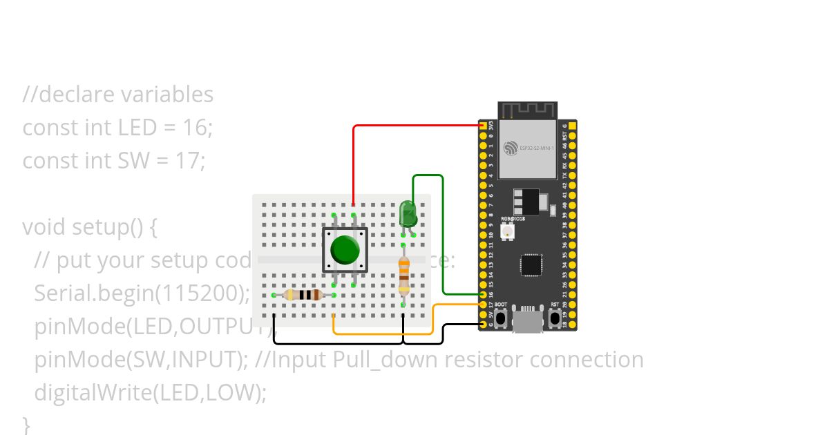 ESP32 ARDUINO LED SWITCH BASIC PULL-DOWN  simulation