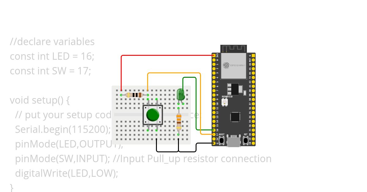 ESP32 ARDUINO LED SWITCH BASIC PULL-UP simulation