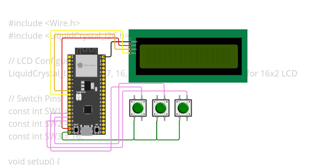 ESP32 I2C_LCD and Buttons simulation
