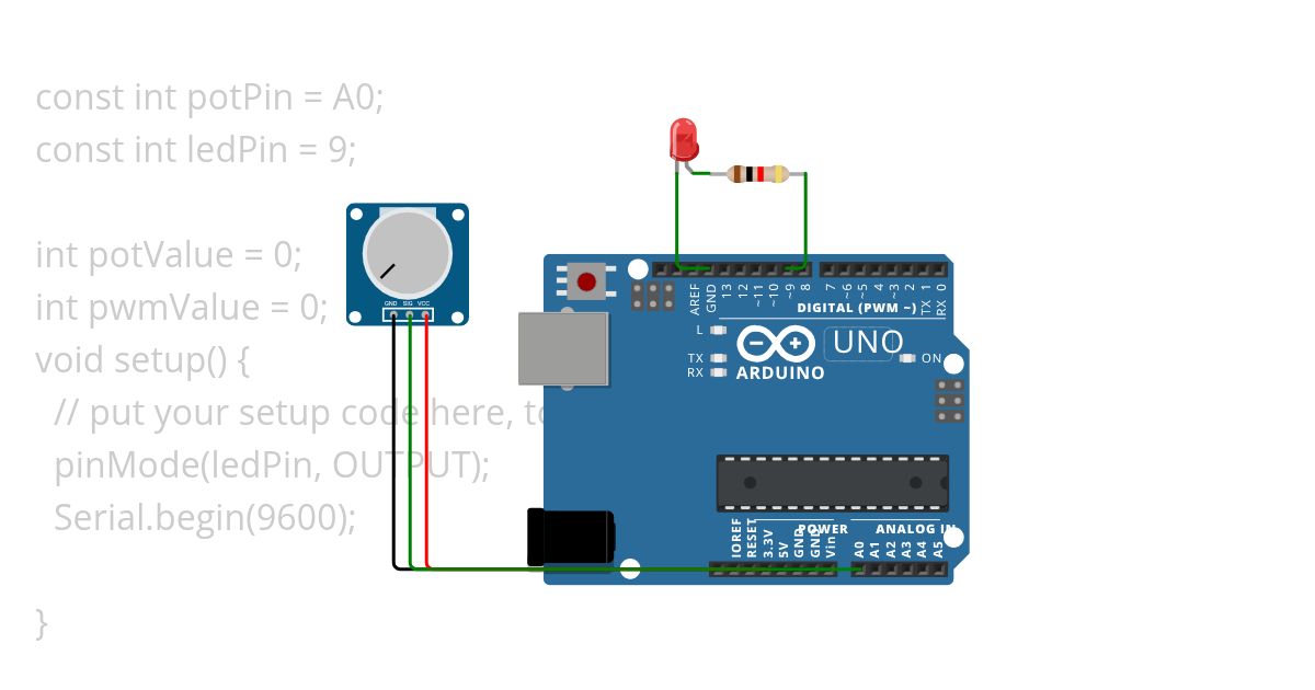 Potentiometer to control led  simulation