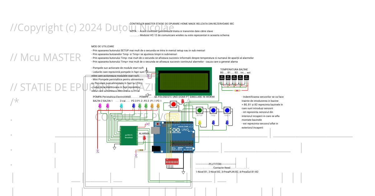 *****STATIE EPURARE  - MASTER - PCF8575 - LCD_I2C -UNO FLASH 32256  simulation