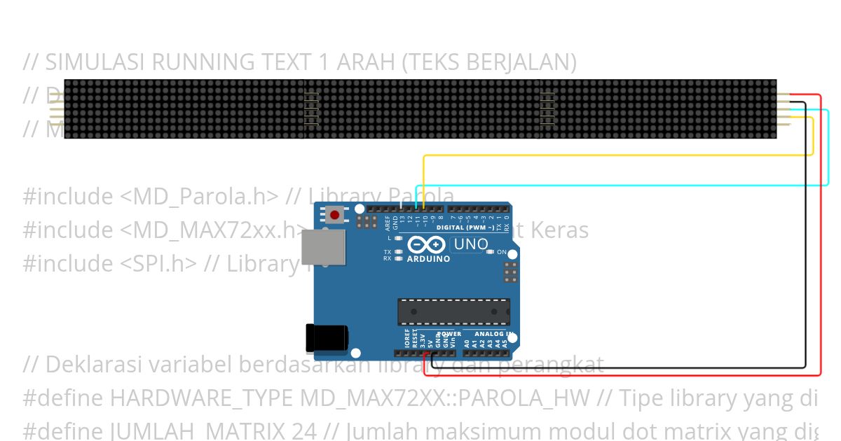 DOT MATRIX TEKS BERJALAN SATU ARAH  (TEST) simulation