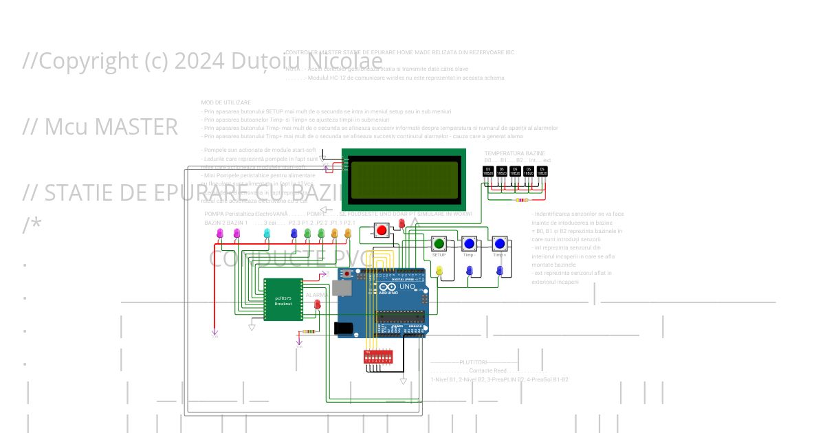 $$$$$ STATIE EPURARE  - MASTER - PCF8575 - LCD_I2C -UNO FLASH 32256 simulation