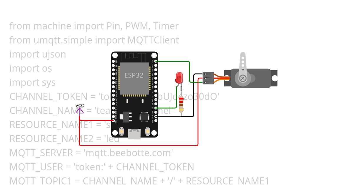 MicroPython MQTT beebotte.com ESP32 multi publish example  simulation