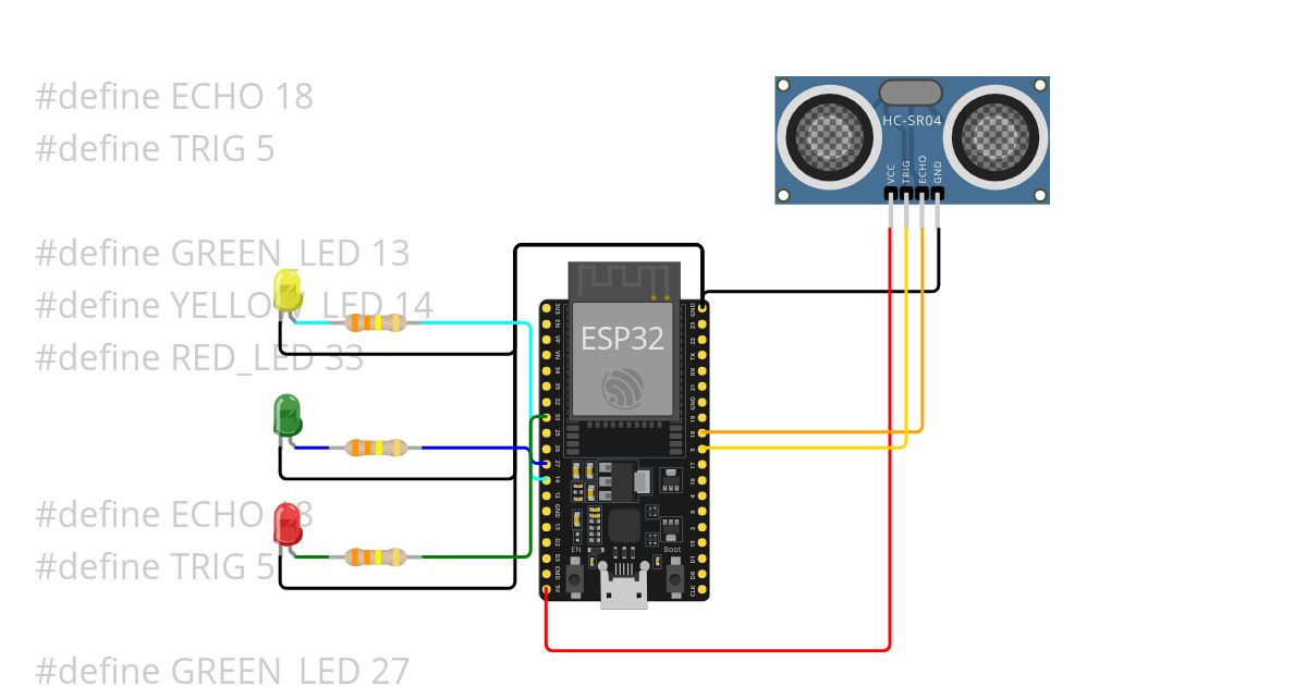 ultrasonic sensor control led 3 (ในเวลา) simulation
