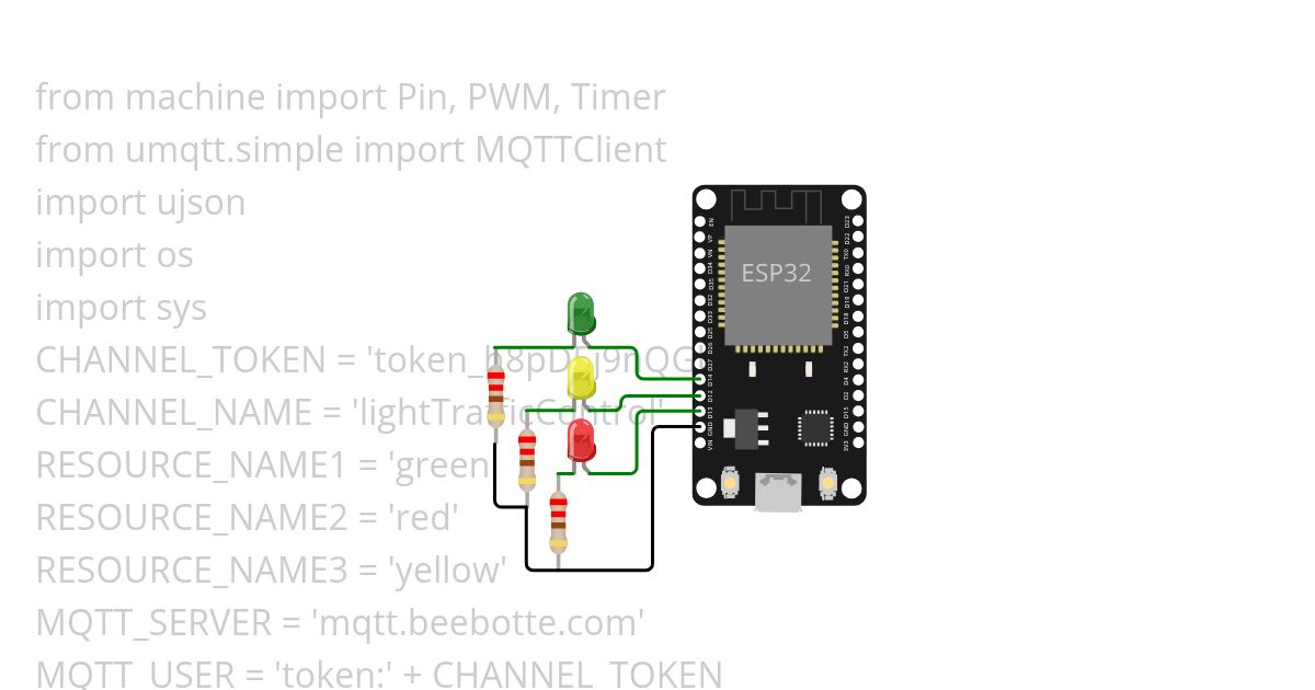 MicroPython MQTT beebotte.com ESP32 מטלת שליטה על רמזור simulation