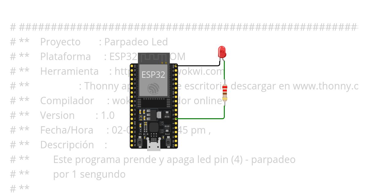 6_1 Hola Led - ESP32-MICROPYTHON simulation