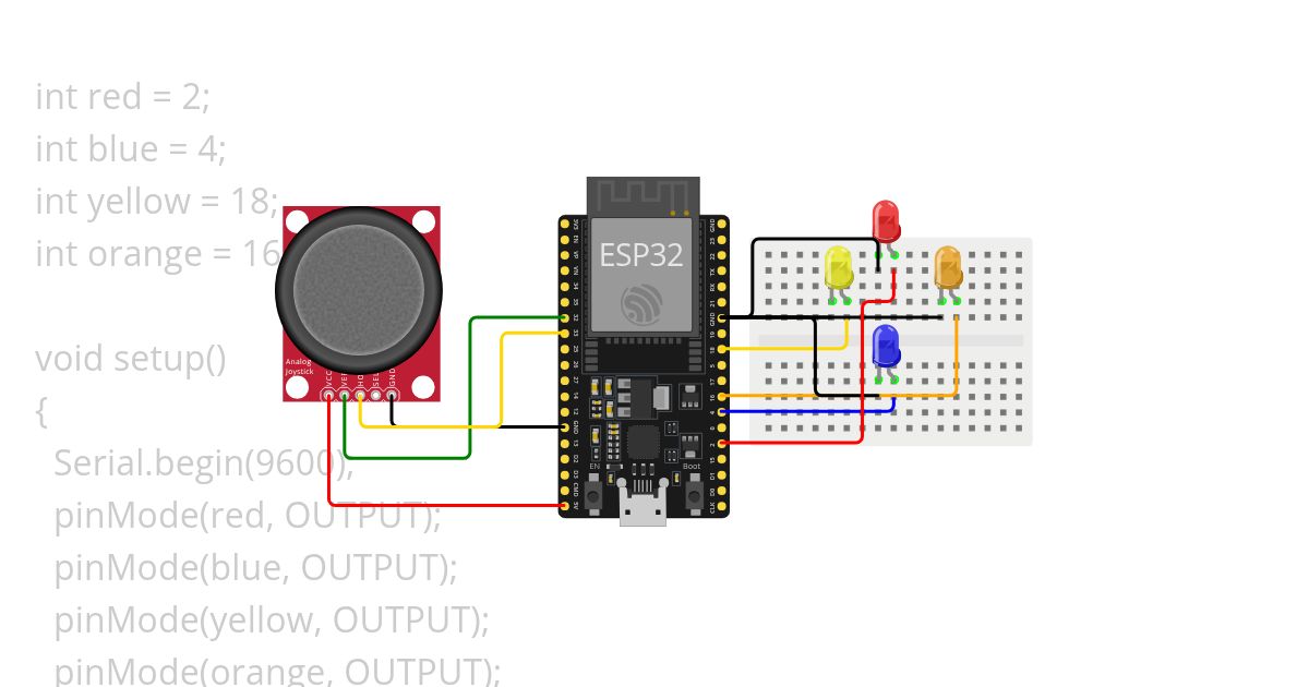 Controlling LEDs with Joystick with ESP32 simulation
