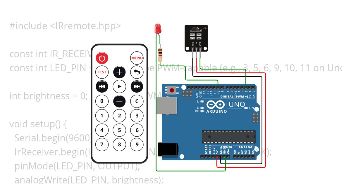 Remote Control led brightness control simulation