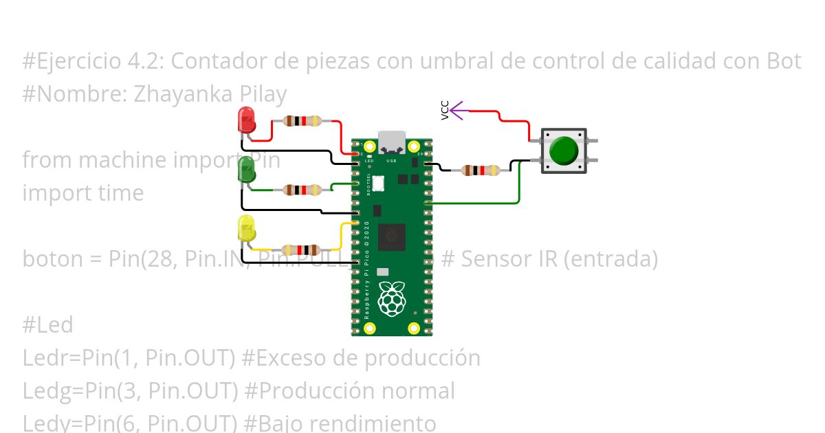 Contador de piezas control de calidad botón simulation
