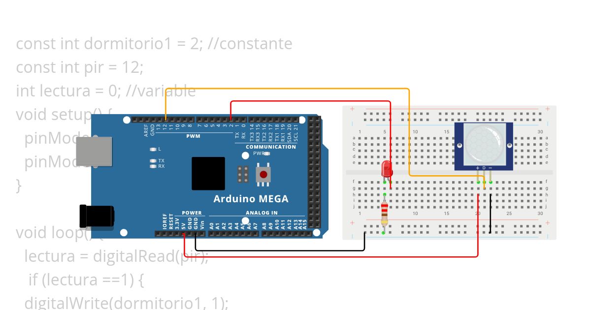 Sensor PIR 1 LED simulation