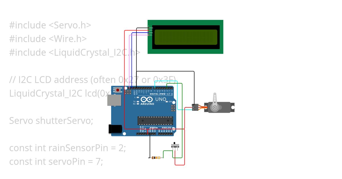 Rain sensor detect servo simulation