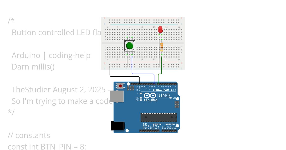 Button controlled LED flasher simulation
