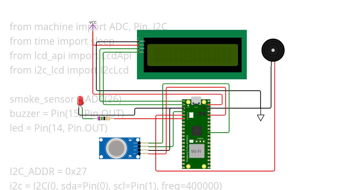 Rauchmelder mit DQ2 und LCD1602 simulation