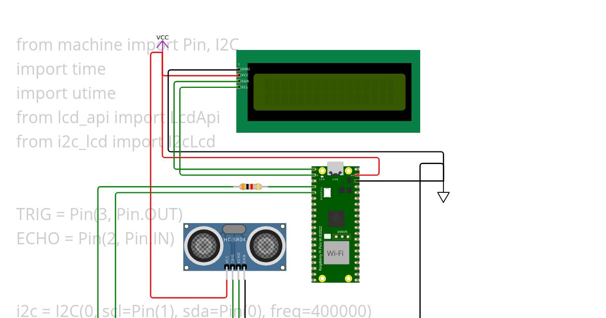 Entfernung HC-SR04  und LCD1602  simulation