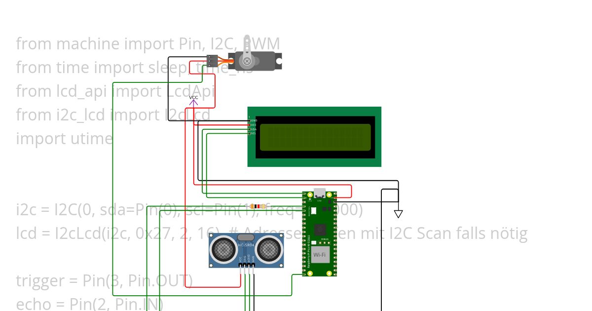 Entfernung HC-SR04  und LCD1602  + Schrittmotor für Analoganzeige simulation