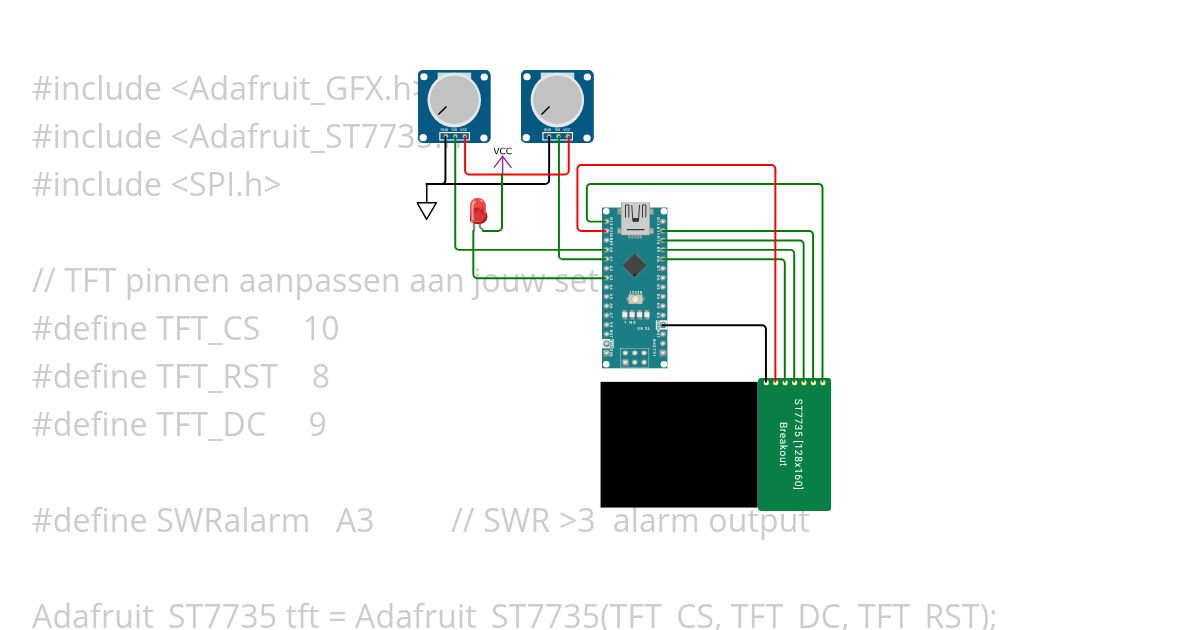SWR meter Arduino Nano met ST7735 display Copy simulation