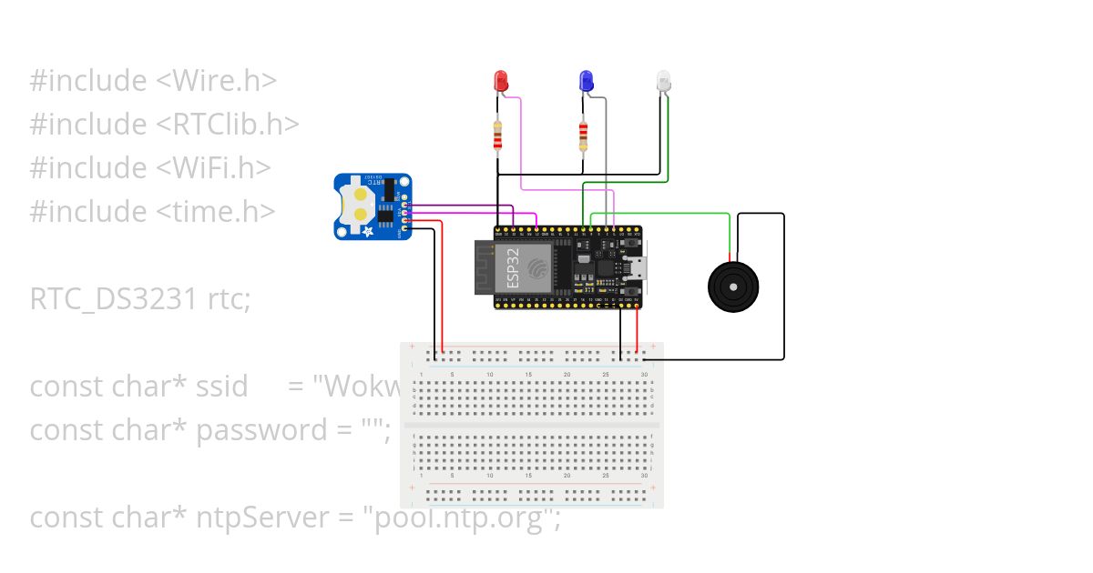 Uhr Morse-Code-Clock 2 ESP32 mit NTP 2 LED OK Piezo simulation