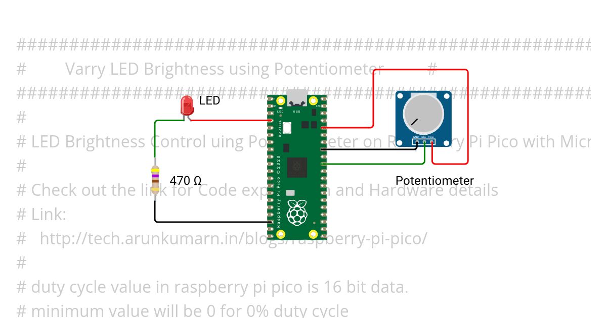POT + LED brightness control simulation