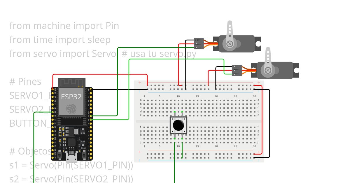 boton + 2 servos simulation