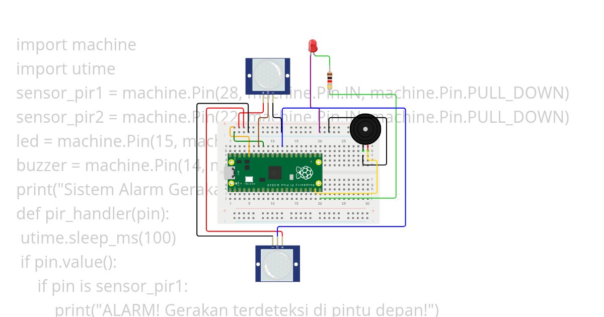 Sistem Alarm Gerakan dengan Sensor PIR - Galuh Atmaji XII-2 simulation