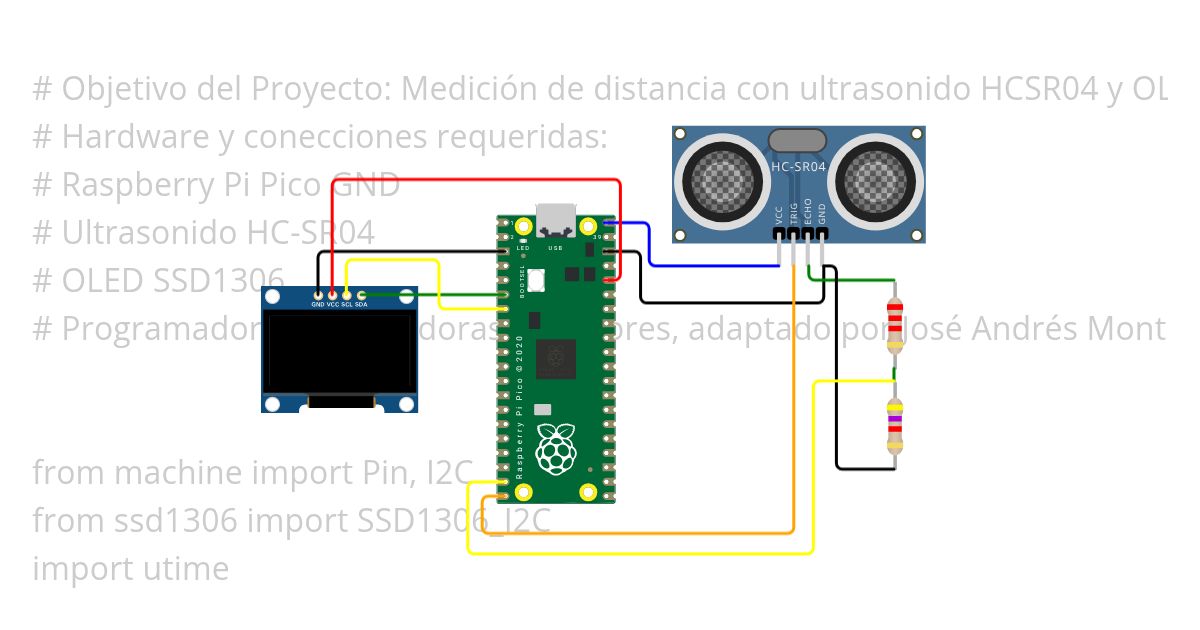 Raspberry Pi Pico HCSR04 UltraSonido OLED SSD1306 simulation