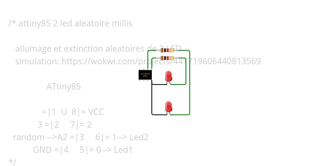attiny 2 leds aleatoire millis  simulation