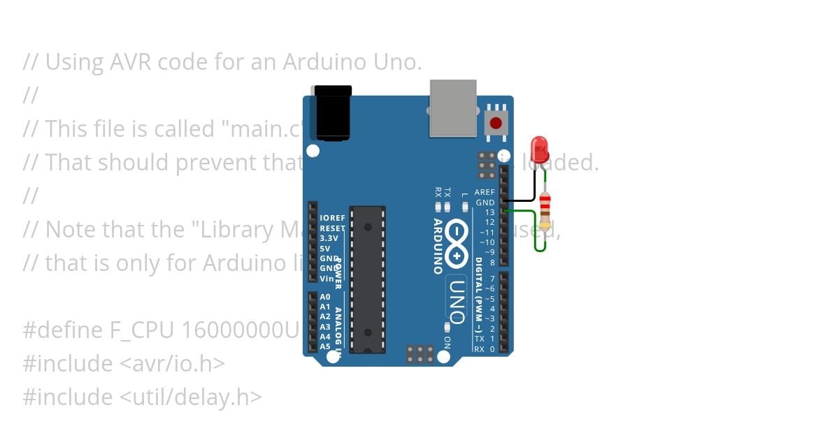 Arduino Uno with AVR code and main function simulation