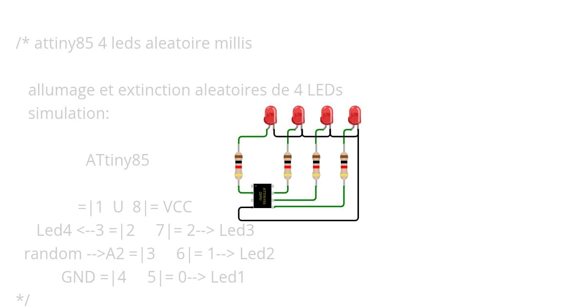 attiny85 4 leds aleatoire millis V2 simulation