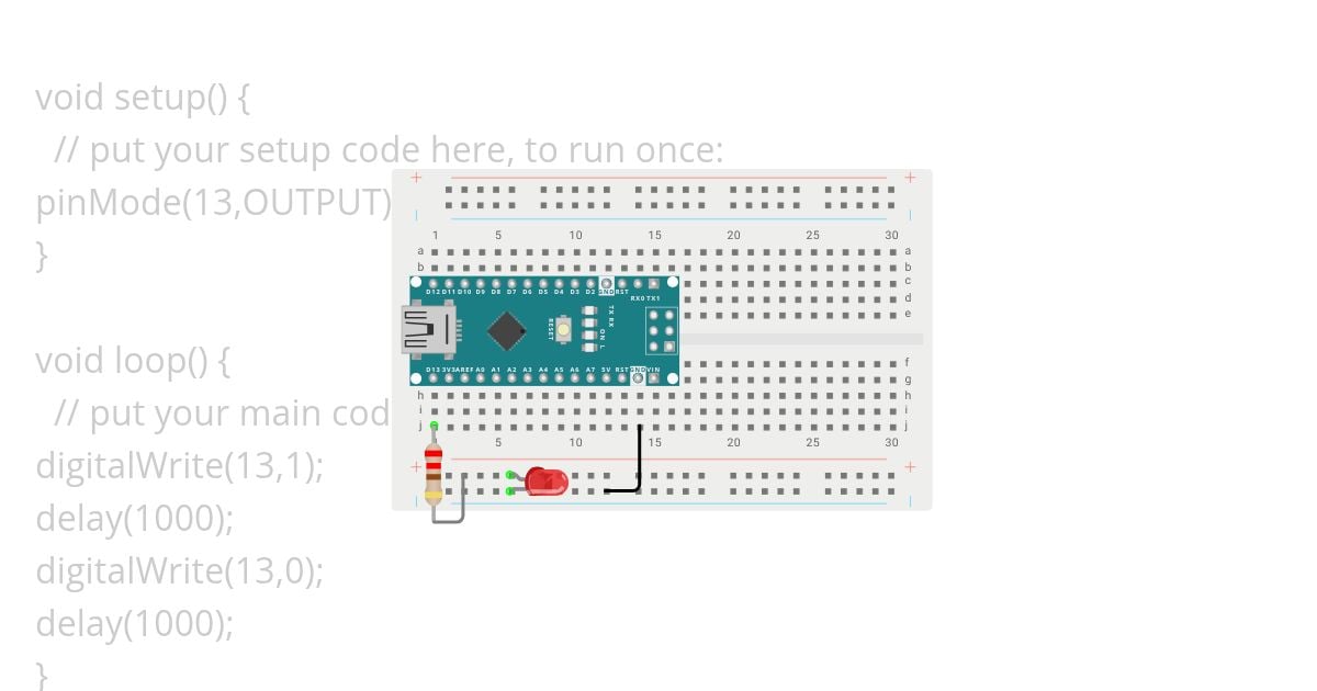LED and Resistor with Blink simulation
