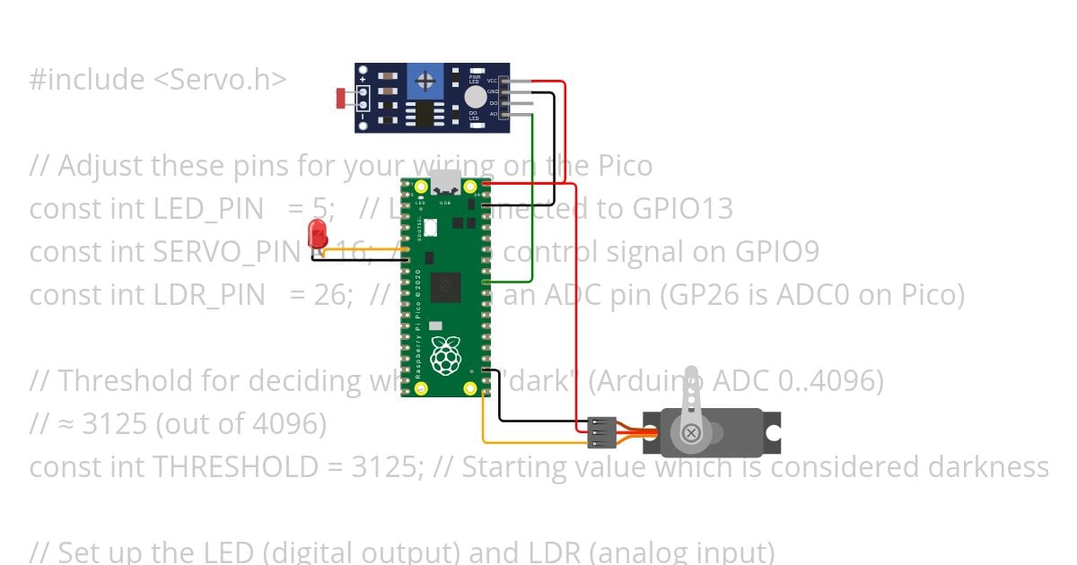 Servo controlled by phototransistor Arduino