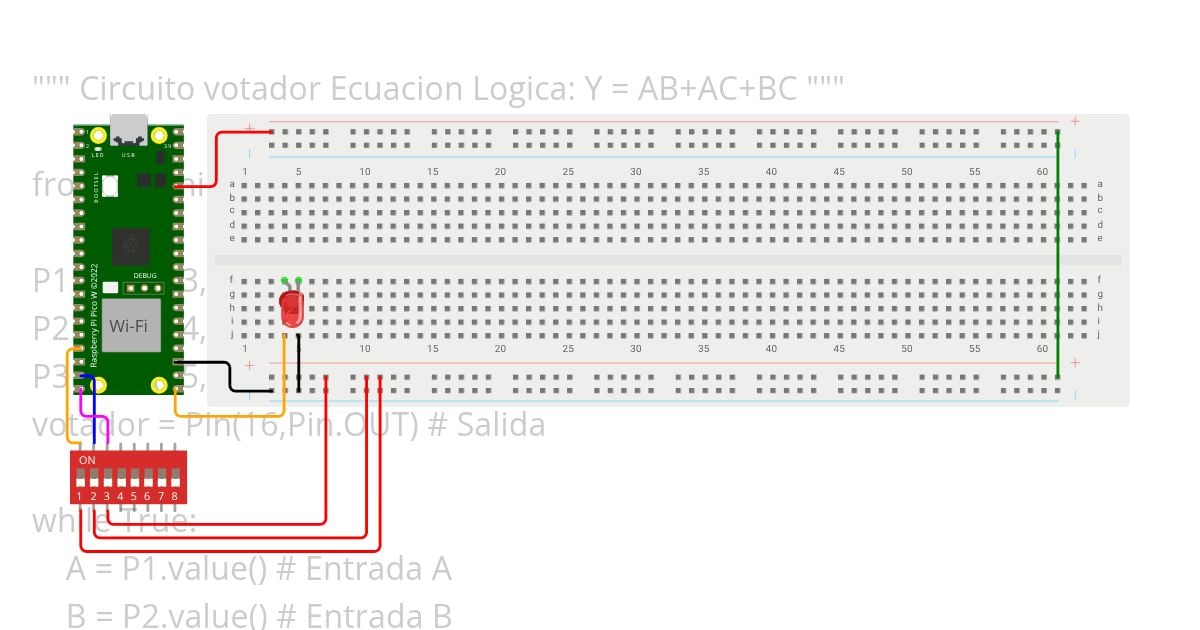 Circuito votador Ecuacion Logica: Y = AB+AC+BC 