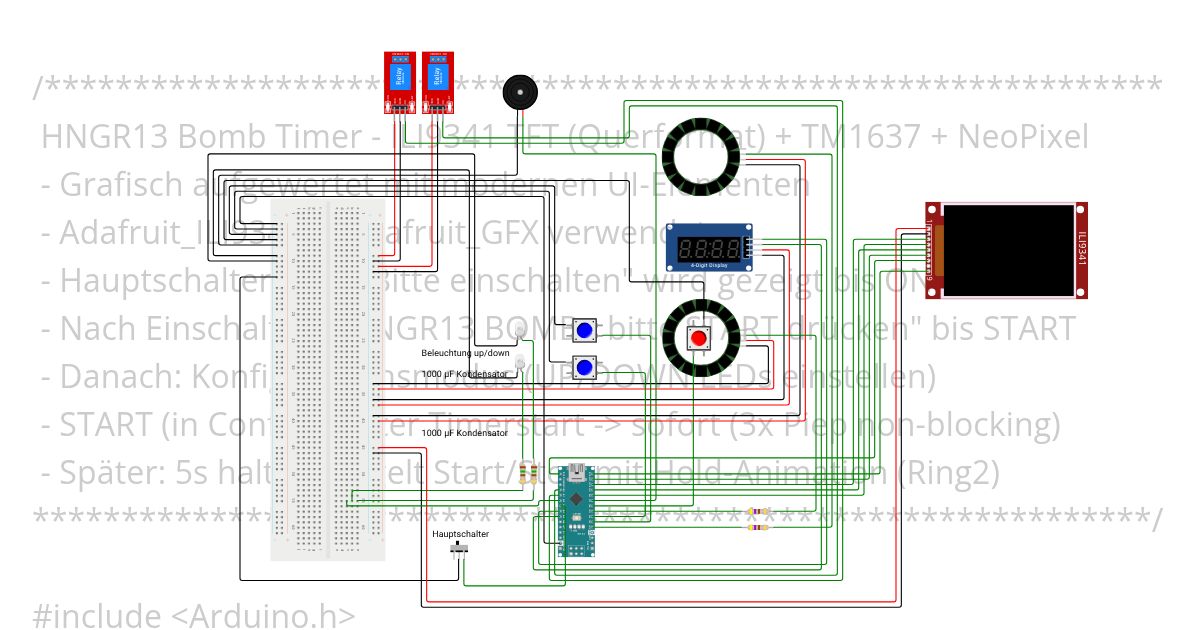 Fliegerbom HNGR13 TFT V.0.3.1. Wokwi Test simulation