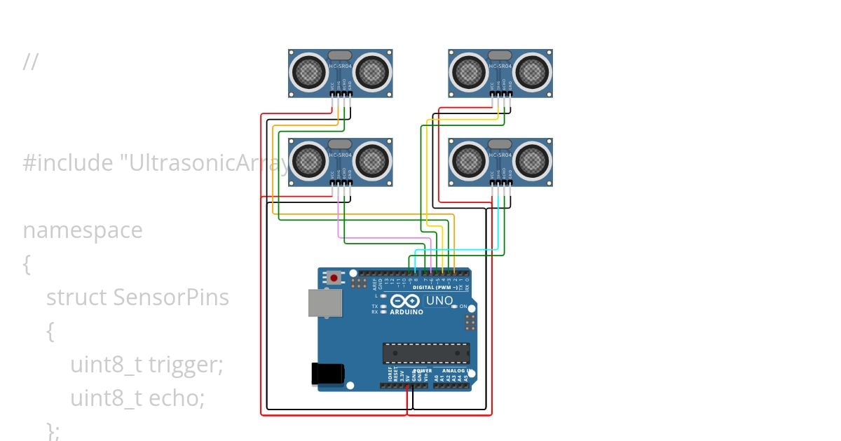 ARDUINO R4 + 초음파센서 4개 동작 사이클 simulation