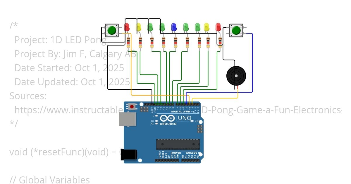 1d LED Pong v1a simulation