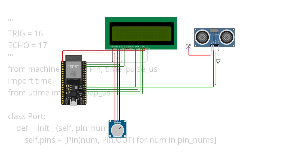 LCD 4-bit + Ultrasonic interface  simulation