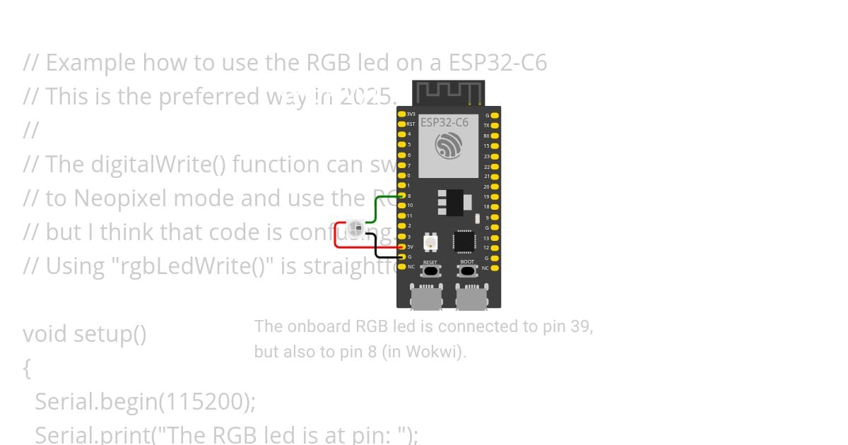 Example how to use the RGB led on a ESP32-C6 simulation